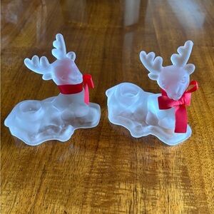 Royal Gallery Frosted 2 Crystal Reindeer Candle Holders with Red Bows No Candles